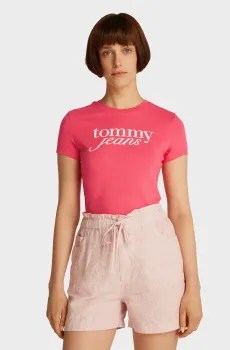 Женская розовая футболка TJW SLIM ESSENTIAL LOGO Розовый S Tommy Jeans DW0DW19447
