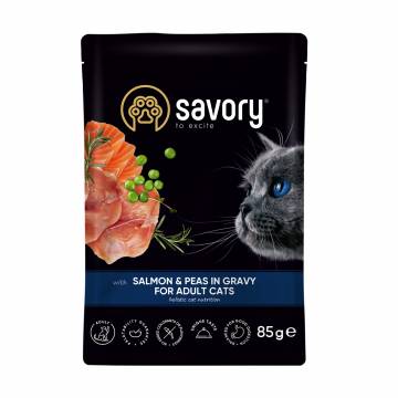 Влажный корм для стерилизованных кошек всех пород Savory For Adult Cats в соусе, лосось с горошком, 85 г Влажный корм для стерилизованных кошек всех пород Savory For Adult Cats в соусе, лосось с горошком, 85 г