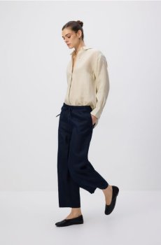 Reserved - Лляні штани з зав’язками - темно-синій - 846IR-59X