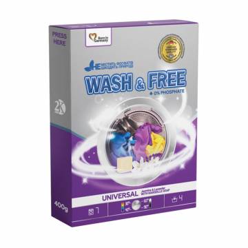 Универсальный порошок для стирки Wash & Free Universal Washing Powder Жасмин и лаванда с марсельским мылом, 7 стирок, 400 г Универсальный порошок для стирки Wash & Free Universal Washing Powder Жасмин и лаванда с марсельским мылом, 7 стирок, 400 г