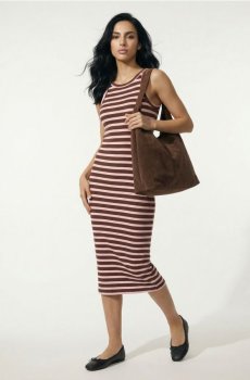 Бавовняна ребриста міді сукня без рукавів - різнобарвний