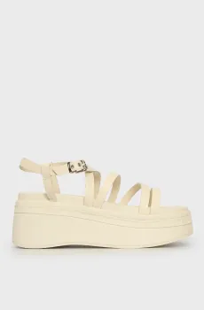 Женские белые кожаные сандалии TJW WEDGY STRAPPY SANDAL Белый 40 Tommy Jeans EN0EN02756