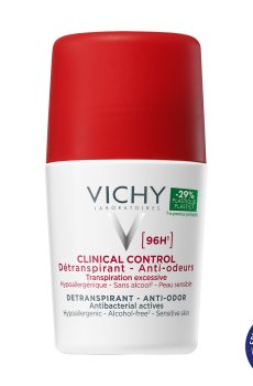 Женский шариковый антиперспирант Vichy Clinical Control Deperspirant 96H против чрезмерного потоотделения и запаха, 50 мл