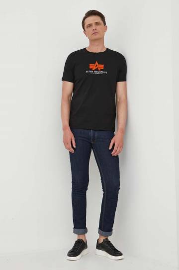 Хлопковая футболка Alpha Industries цвет чёрный узорный Хлопковая футболка Alpha Industries цвет чёрный узорный
