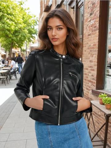 Байкерська куртка зі штучної шкіри - чорний Байкерська куртка зі штучної шкіри - чорний
