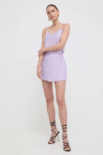 Брюки-юбка Armani Exchange цвет фиолетовый однотонные высокая посадка Брюки-юбка Armani Exchange цвет фиолетовый однотонные высокая посадка