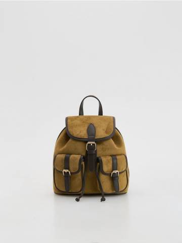 Reserved - Рюкзак зі штучної замші - теплий оливковий - 638FC-19X