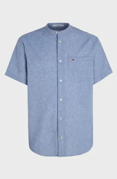 Мужская синяя рубашка TJM REG MAO LINEN BLEND SS Синий M Tommy Jeans DM0DM18965