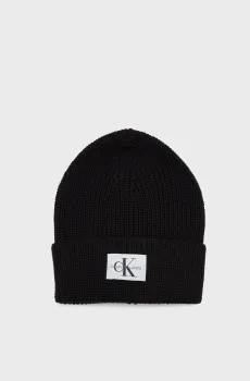 Мужская черная шерстяная шапка MONO LOGO PATCH Черный ONESIZE Calvin Klein K50K510791