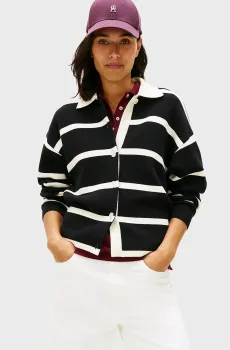 Женский черный шерстяной кардиган в полоску RUGBY Разноцветный S Tommy Hilfiger WW0WW47657