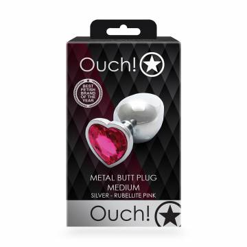 Металлическая анальная пробка Ouch! Heart Gem, размер M, серебристо-розовая, 1 шт Металлическая анальная пробка Ouch! Heart Gem, размер M, серебристо-розовая, 1 шт