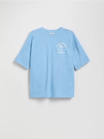 Reserved - Бавовняна футболка - блідо-бірюзовий - 726GR-06X