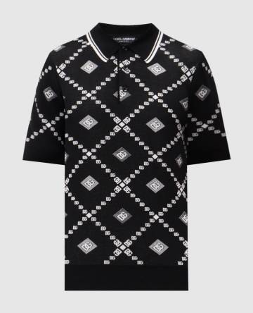 Черное поло из шерсти и шелка