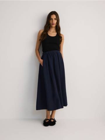 Reserved - Юбка из ткани с добавлением льна - темно-синій - 562EI-59X Reserved - Юбка из ткани с добавлением льна - темно-синій - 562EI-59X