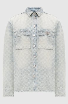 Голубая рубашка джинсовая в узор монограммы