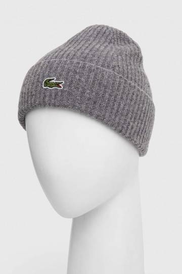 Шерстяная шапка Lacoste цвет серый из тонкого трикотажа шерсть Шерстяная шапка Lacoste цвет серый из тонкого трикотажа шерсть