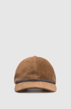 Коричневая замшевая кепка с цепочкой мониль