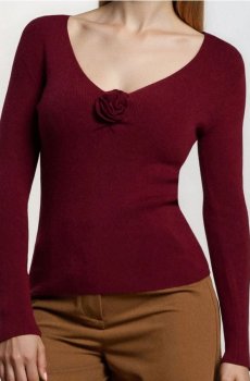 Светр з V-подібним вирізом - бордовий
