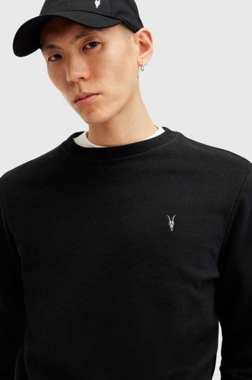 Хлопковая кофта AllSaints RAVEN CREW мужская цвет чёрный однотонная M037NB Хлопковая кофта AllSaints RAVEN CREW мужская цвет чёрный однотонная M037NB