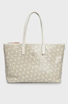 Женская бежевая сумка с узором TH MONOPLAY LEATHER TOTE Бежевый ONESIZE Tommy Hilfiger AW0AW15971