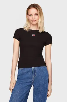 Женская черная футболка TJW SLIM BADGE RIB TEE Черный M Tommy Jeans DW0DW17881