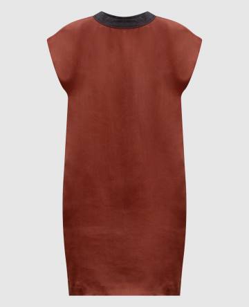 Коричневое платье мини из шелка