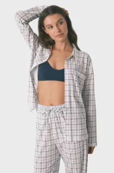 Женская светло-серая пижама в клетку (рубашка, брюки) Серый S womensecret 3793068