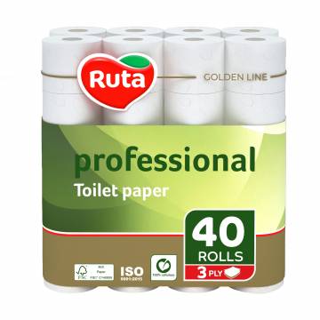 Туалетная бумага Ruta Professional белая, 3-слойная, 40 рулонов Туалетная бумага Ruta Professional белая, 3-слойная, 40 рулонов