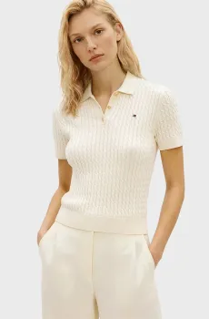Женское жемчужное поло CABLE FINE Жемчужный S Tommy Hilfiger WW0WW41474