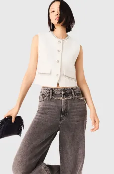 Женский белый твидовый жилет Белый 38 MAJE MFPTO01267_Ecru