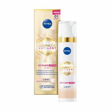 Тонирующий флюид для лица NIVEA Luminous 630 CC Fluid 3 in 1 SPF 30, Light, 40 мл Тонирующий флюид для лица NIVEA Luminous 630 CC Fluid 3 in 1 SPF 30, Light, 40 мл
