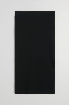 Бавовняна рельєфна спідниця міді з розрізом - чорний