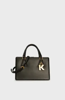 Женская черная кожаная сумка k lock md top handle Черный ONESIZE Karl Lagerfeld 240W3196