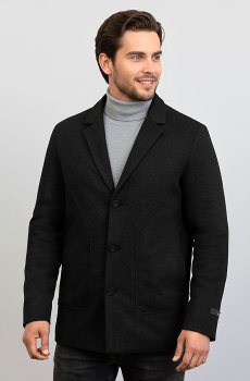 Шерстяное демисезонное укороченное пальто в черном цвете DV-117-black