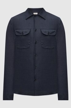 Синяя рубашка из шерсти и шелка