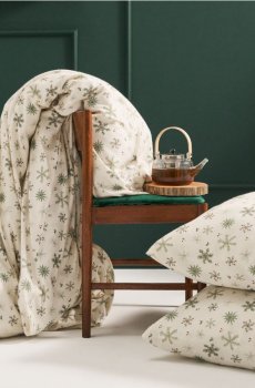 Різдвяний комплект постільної білизни з мотивом сніжинок - кремовий