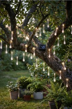 Сонячна LED-гіpлянда у формі крапель - білий