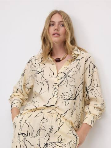 Reserved - Віскозна сорочка з візерунком - бежевий - 374FH-08P