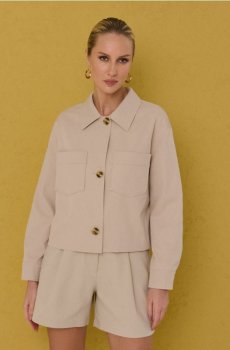 Коротка куртка-сорочка з кишенями - бежевий