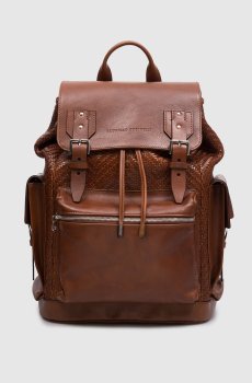 Коричневый кожаный плетеный рюкзак