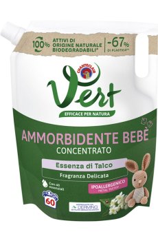 Концентрированный смягчитель Chanteclair Vert для детских вещей, с ароматом талька, 60 стирок, 1.2 л (запаска)