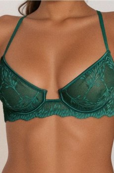 Кружевний бюстгальтер без наповнювача з декоративною спинкою - темно-зелений