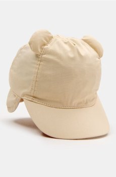 Бавовняна кепка з козирком, захистом шиї та 3D вушками - кремовий