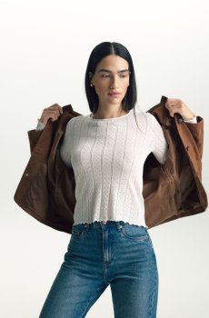 Reserved - Ажурна блузка з модалом - кремовий - 686KO-01X