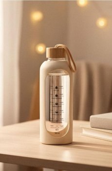 Скляна пляшка з мотиваційною шкалою - кремовий