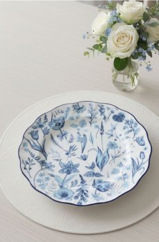 Керамічна тарілка з квітковим мотивом - темно-синій