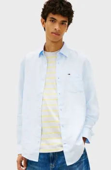 Мужская голубая льняная рубашка REG Голубой S Tommy Jeans DM0DM22760