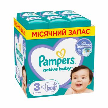 Подгузники Pampers Active Baby размер 3 (6-10 кг), 208 шт Подгузники Pampers Active Baby размер 3 (6-10 кг), 208 шт