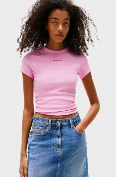 Женская розовая футболка TJW SLIM SCRIPT LABEL SS Розовый XS Tommy Jeans DW0DW21402