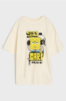 Бавовняна футболка з принтом SpongeBob SquarePants - кремовий